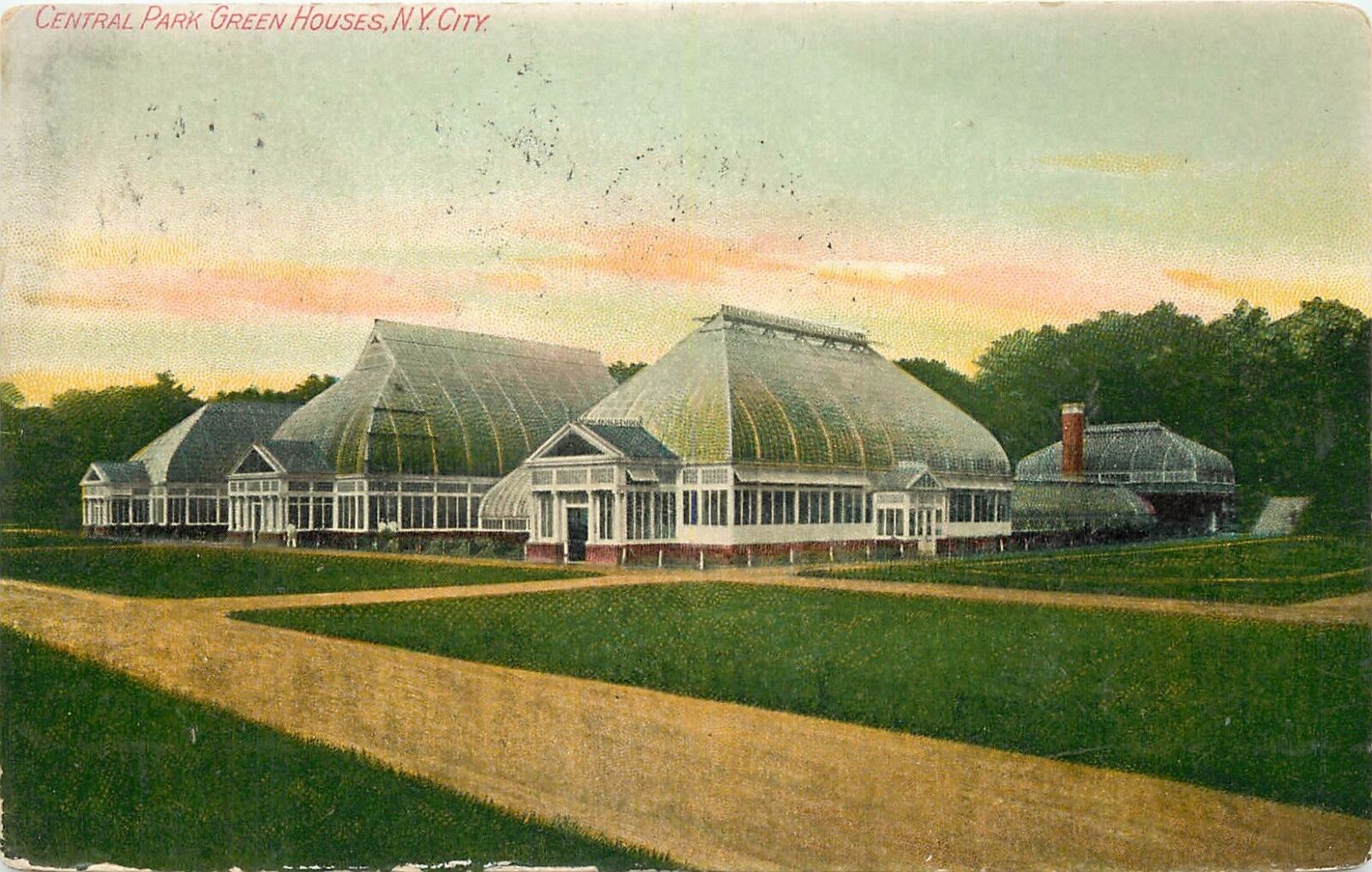 Central Park Green House New York NY pm 1911 missent stamp Postcard