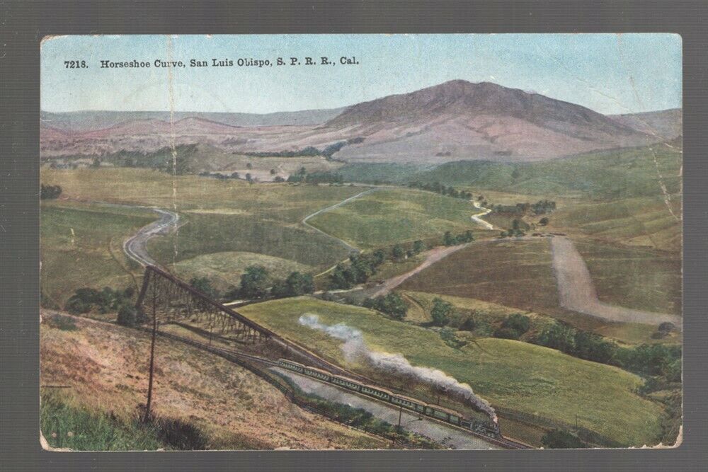 Railroad Postcard:  Southern Pacific Train at Horseshoe Curve, San Luis Obispo