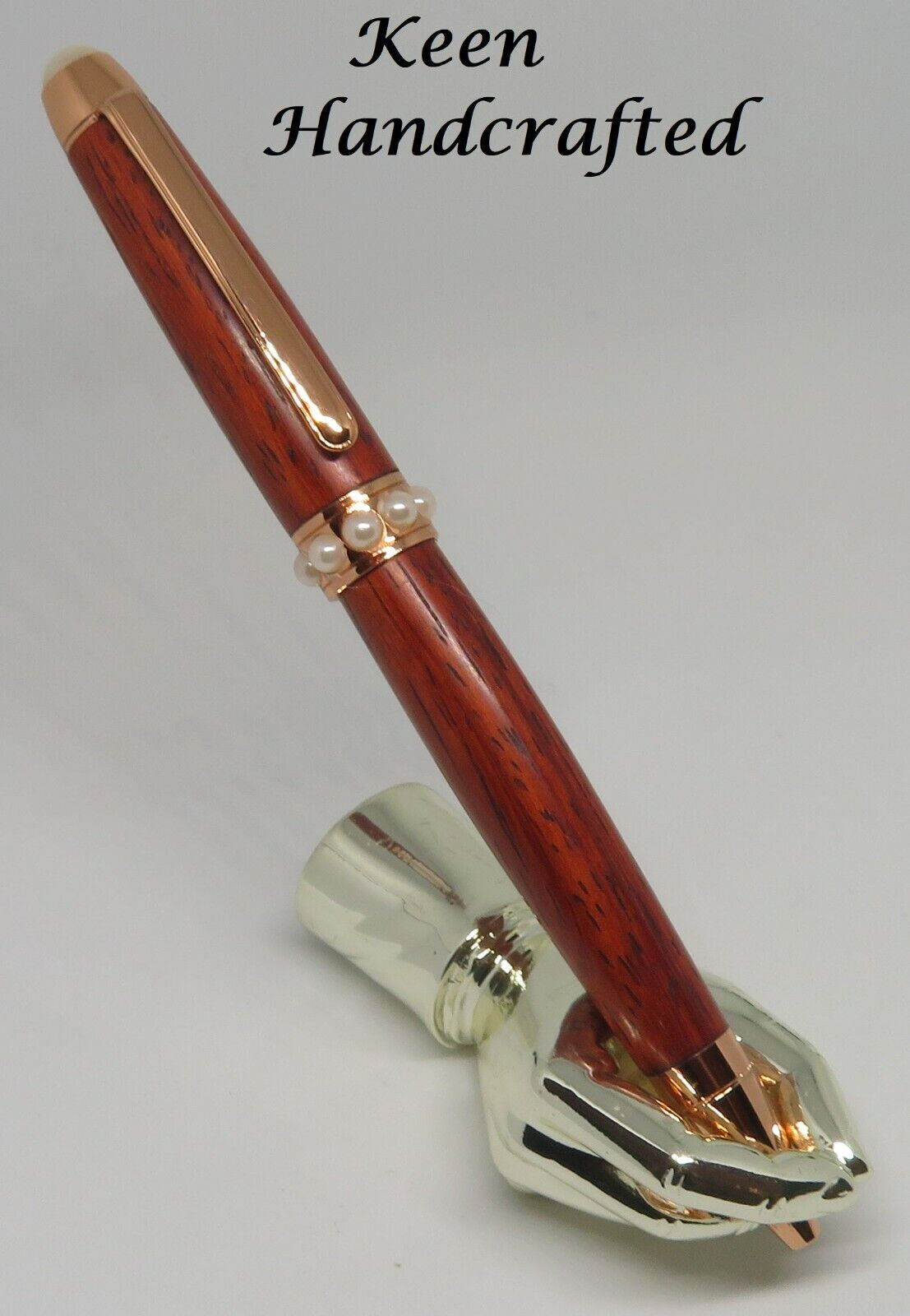 ik - Keen Handcrafted Padauk Pearl Topped European Shiny Copper Ballpoint Pen