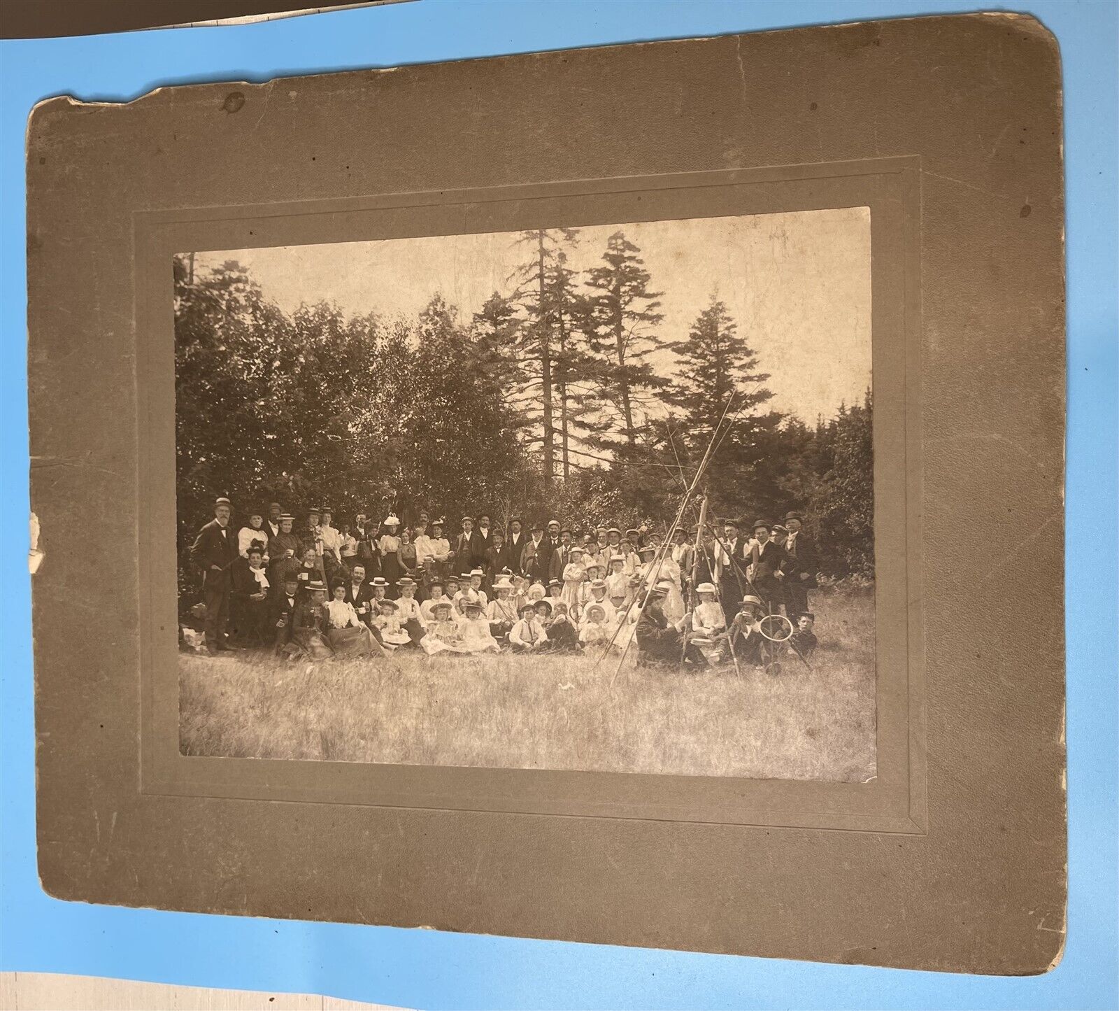 Antique Large B&W Photo Grand Outdoor Gathering Tepee