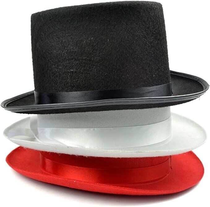 Funny Party 4 Pcs Hats Felt Top Hats for Adults (2 Black+ 1 White +1 Red)