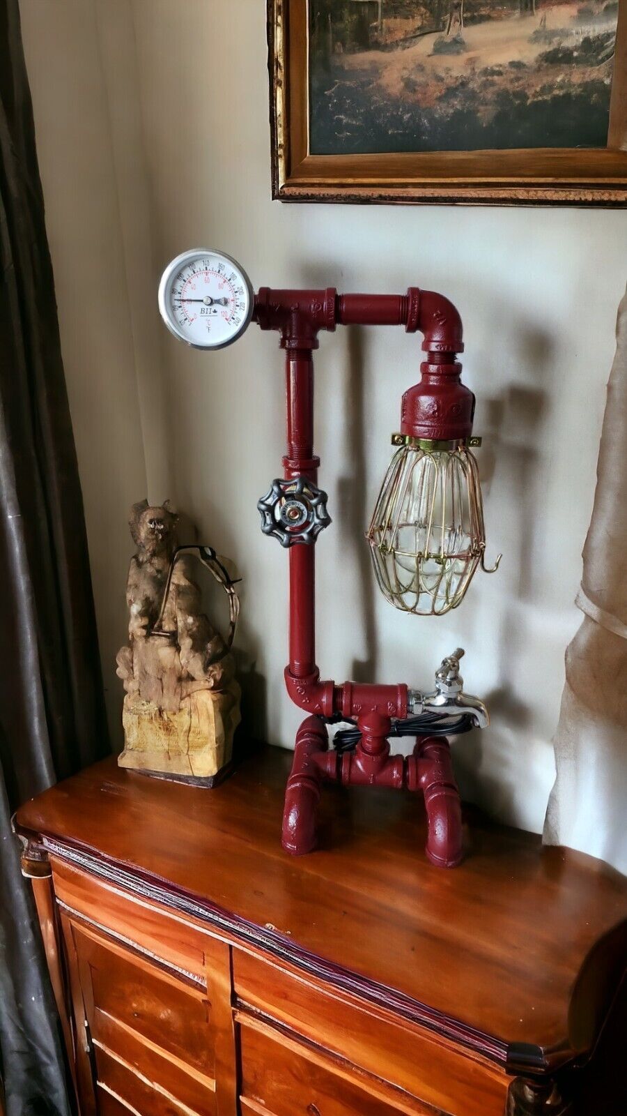 Handcrafted Industrial Pipe Retro steampunk style table lamp w/valve switch