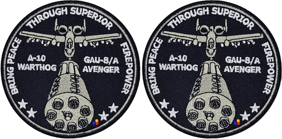 A-10 Warthog Peace Through Superior Firepower Air Force Patch  - 2PC - 3.5\