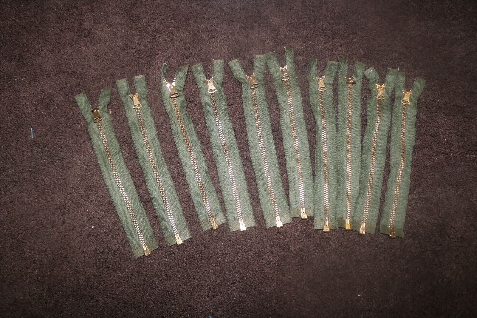 NOS lot of 10 vintage military Conmar Conmatic brass zippers 8 inch separating 