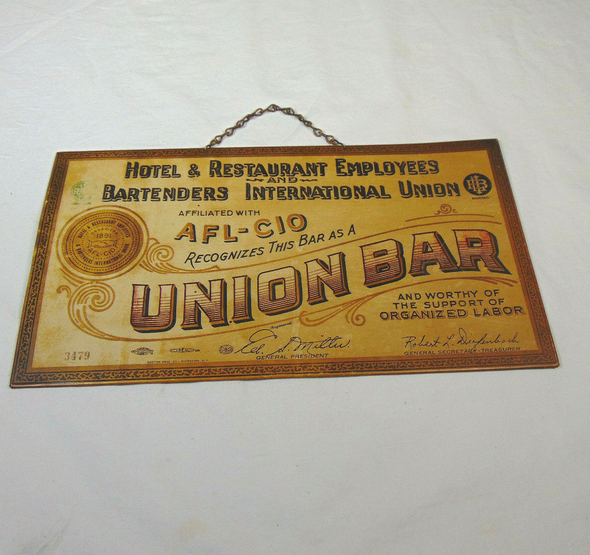 Vintage Union Bar AFL-CIO Hanging Bar Sign