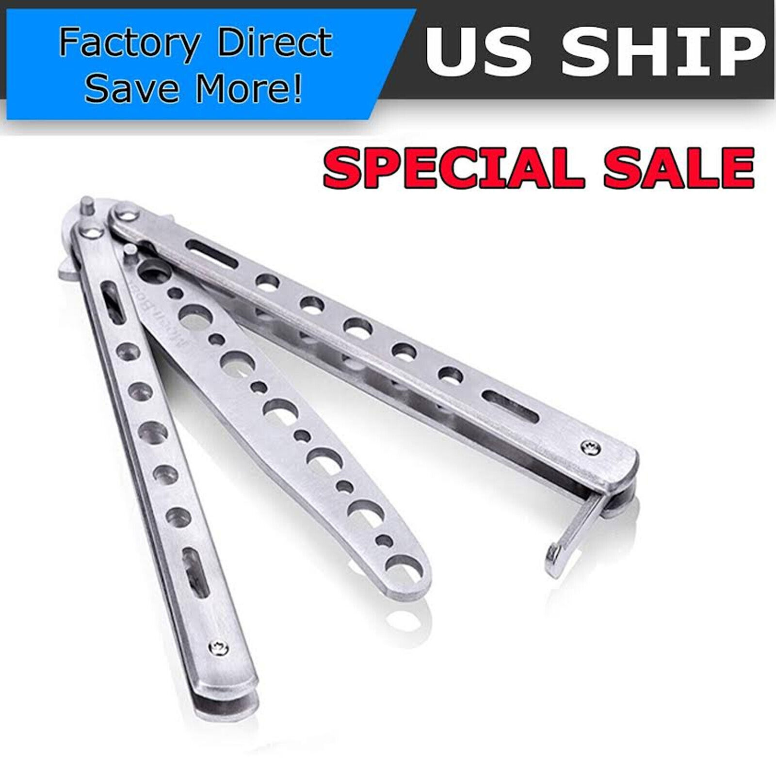 Butterfly Trainer Knife Practice Balisong Dull Training Tool Metal Black Silver
