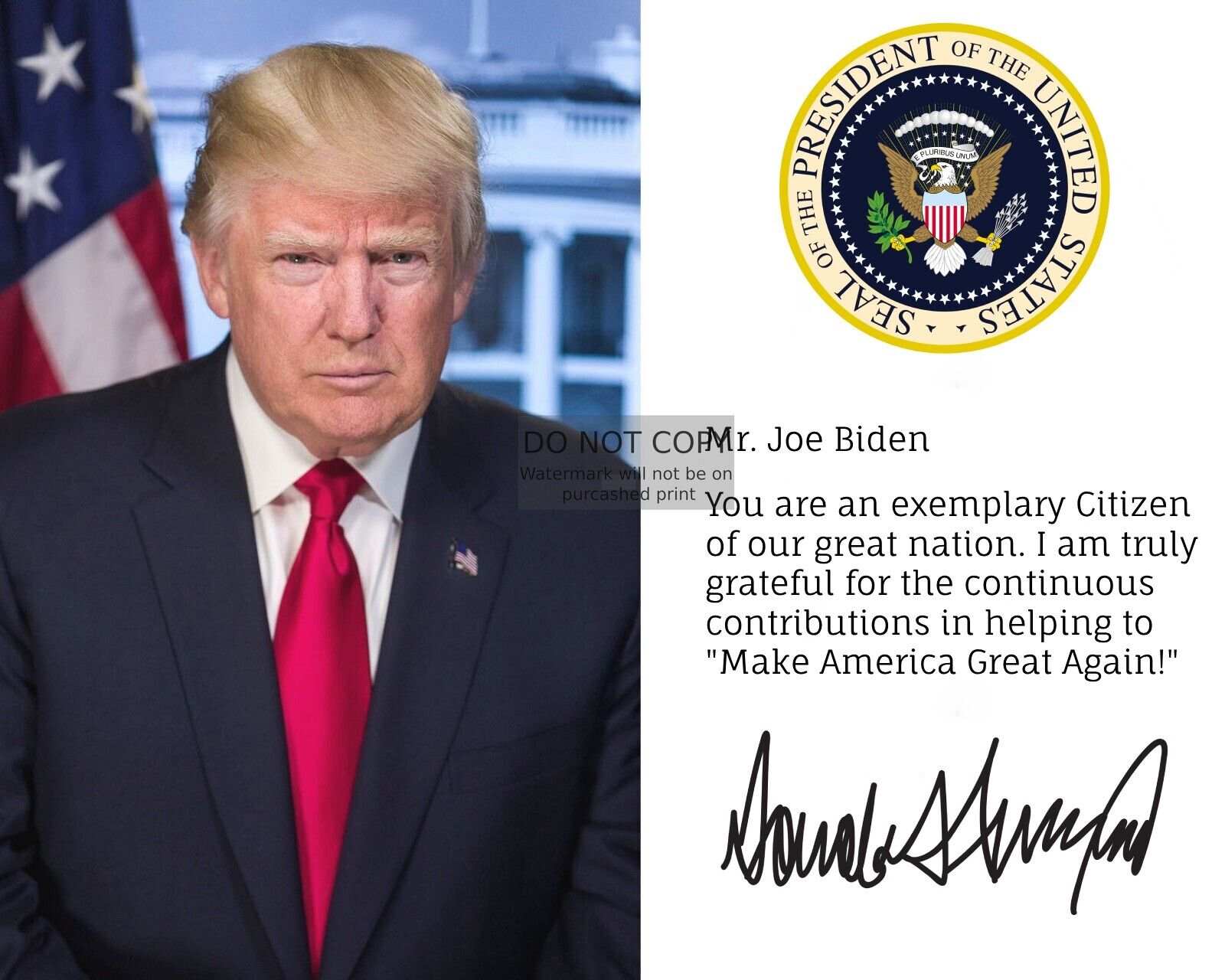 PERSONALIZED PRESIDENT DONALD TRUMP AUTOGRAPH NOTE YOUR NAME 8X10 PHOTO