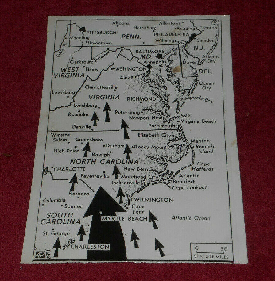 1954 Press Photo Map of Hurricane Hazel Predicted Paths Carolinas Virginia
