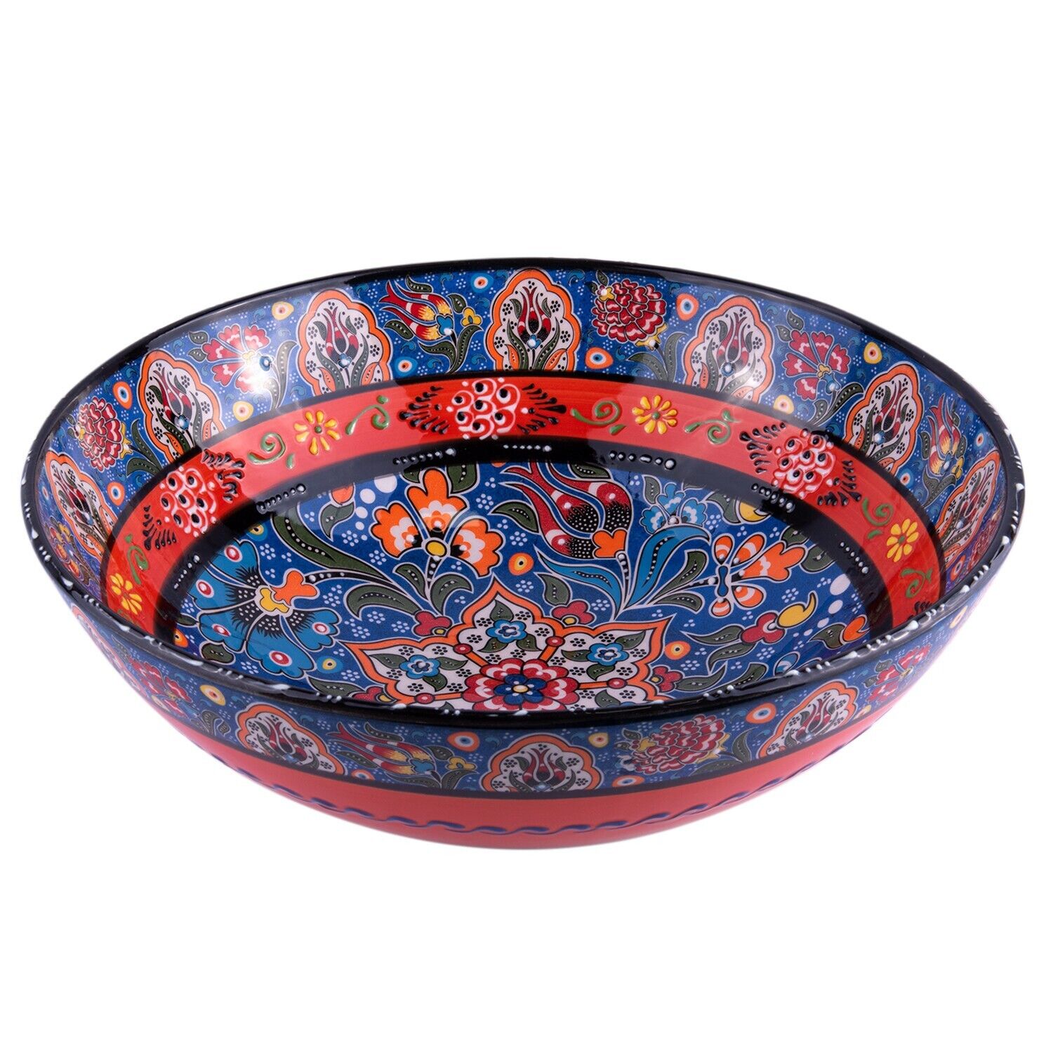 Large Handmade Turkish Bowl Ceramic Serving Pottery Mixing Bowl 12x4