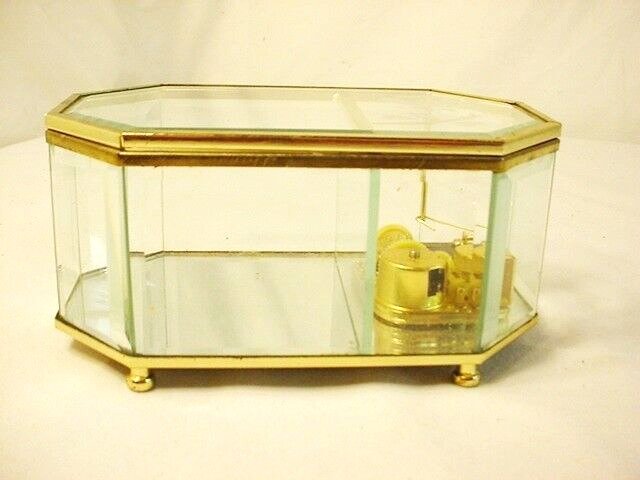 Vtg Etched Glass Mirror Musical Trinket Jewelry Music Box Rose 8 Side Fur Elise