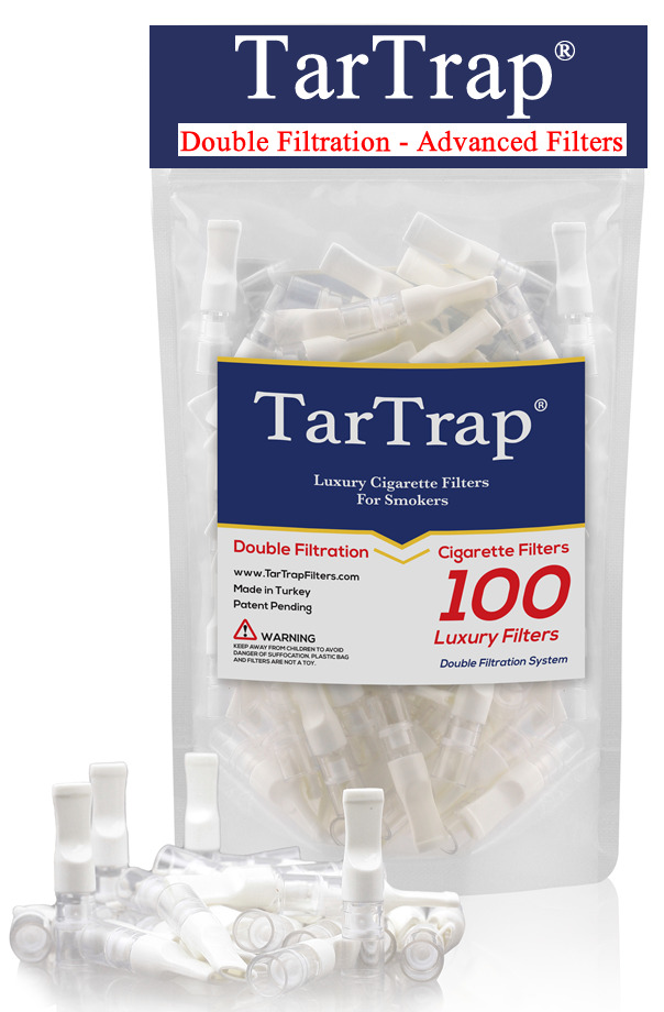 TarTrap 100 WHT Double Filtration Premium Cigarette Filter, Block Gard Bar Tar