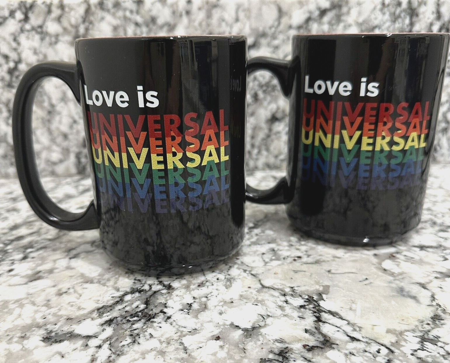 LOVE IS UNIVERSAL Coffee Mug LGBTQ+ Rainbow Be You Celebrate Pride Gift Set Of 2
