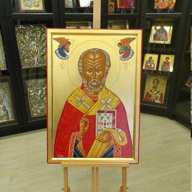 Saint Nicholas Greek Orthodox Hand Painted Icon Orthodoxe Ikone