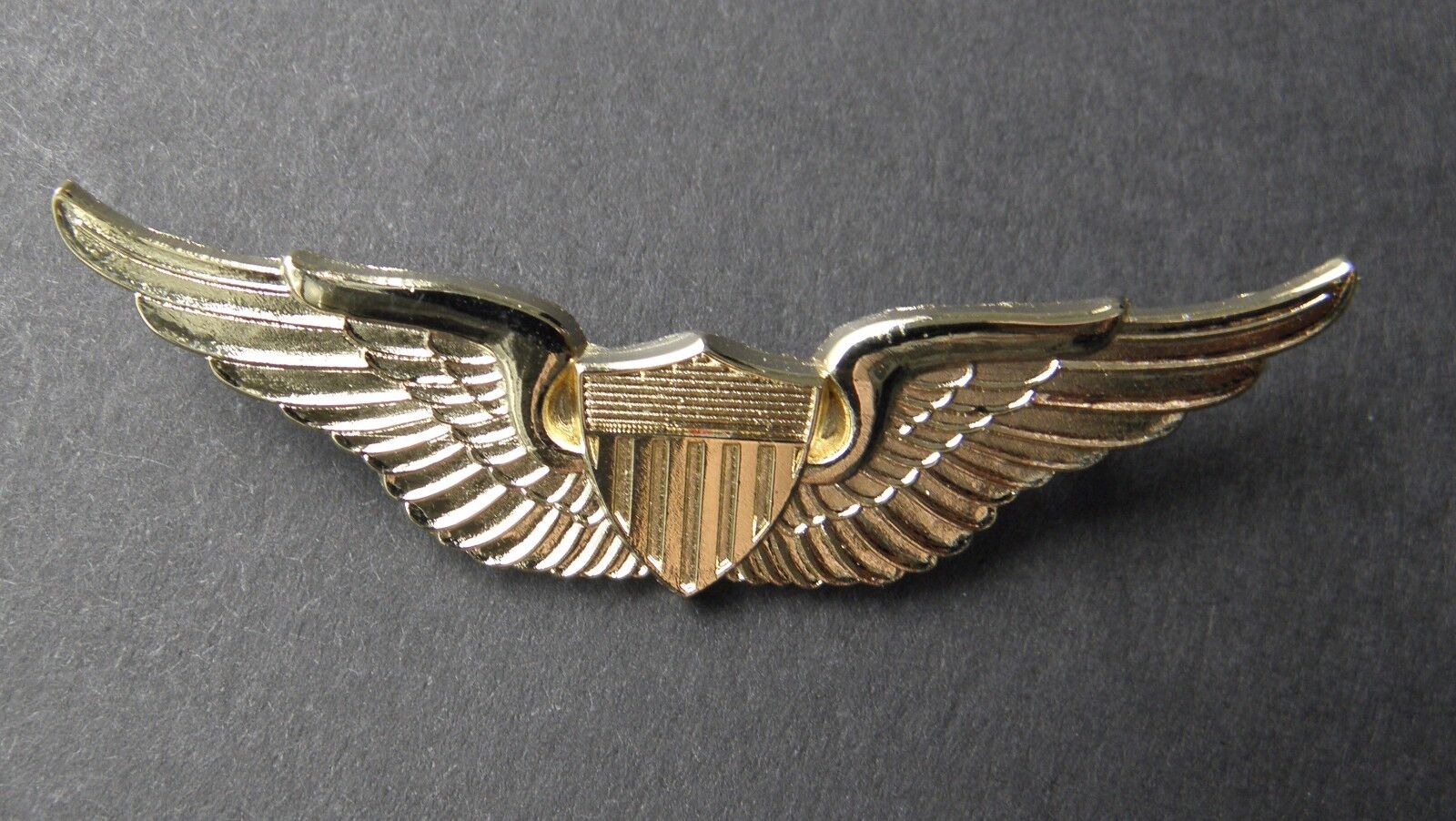 US ARMY AVIATION BASIC GOLD COLORED AVIATOR WINGS LAPEL PIN BADGE 2.6 INCHES