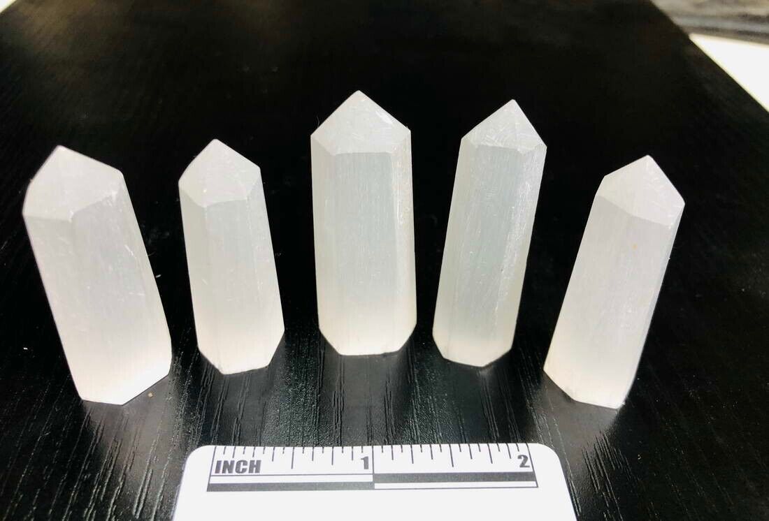 5pcs Mini 1.75\'\' Selenite Gypsum Wand Tower Point Reiki Healing Crystal