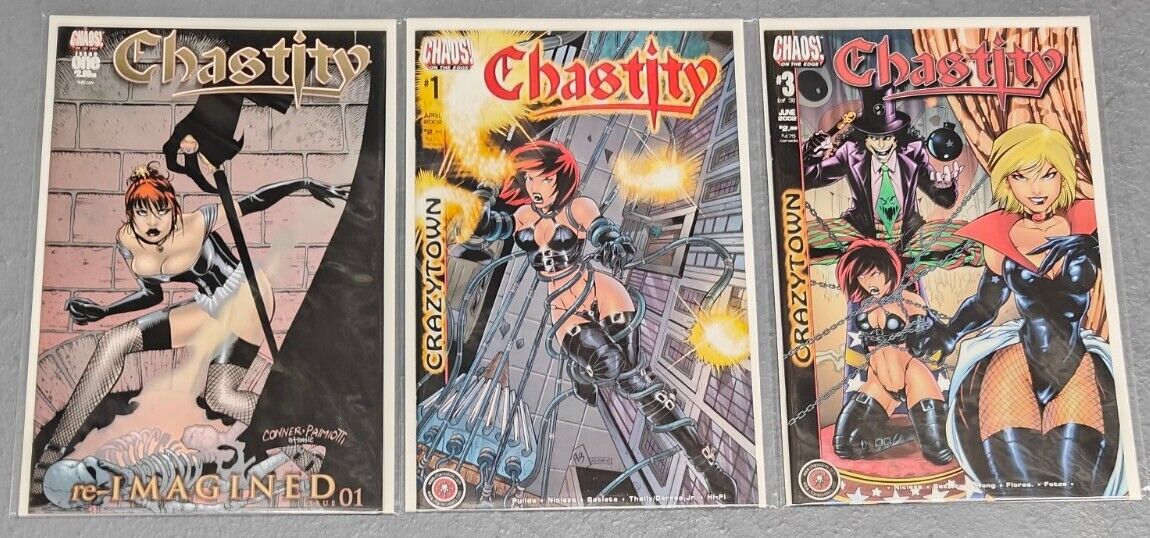 Chastity Crazy Town 1 & 3, Re-Imagined (Chaos Comics) 3 Issue Lot NM