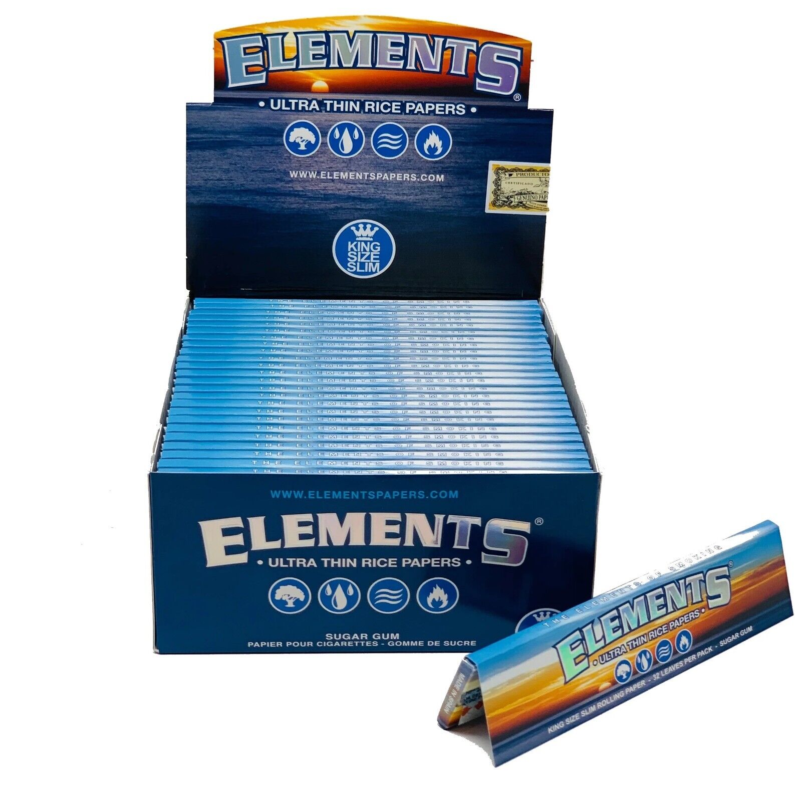 ELEMENTS KING SIZE SLIM ULTRA THIN RICE ROLLING PAPER 50 CT