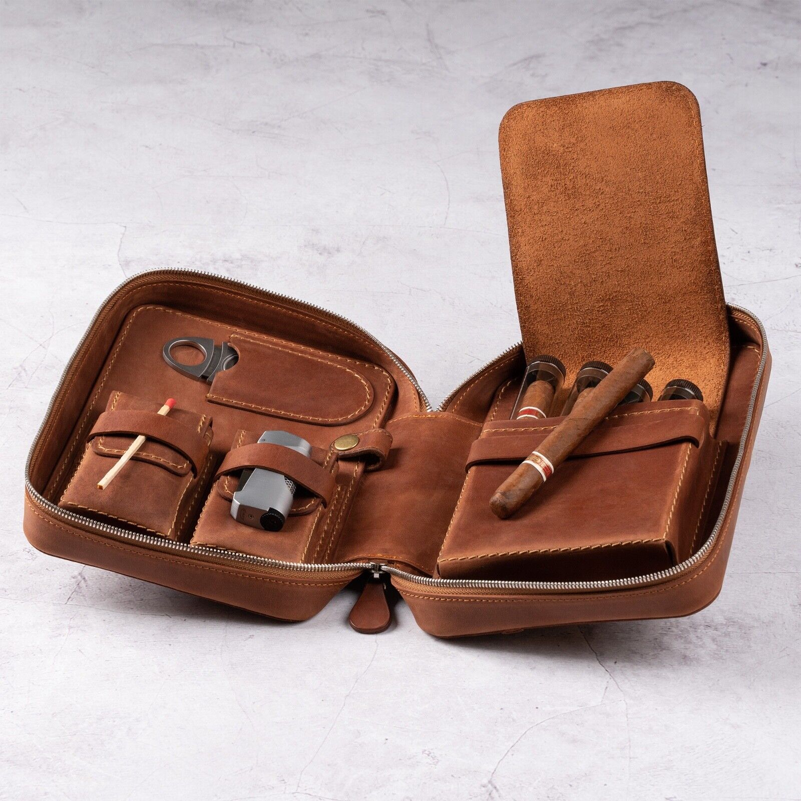 Personalized Leather Cigar Case - Custom Cigar Holder Smoker Gift Cigar Humidor