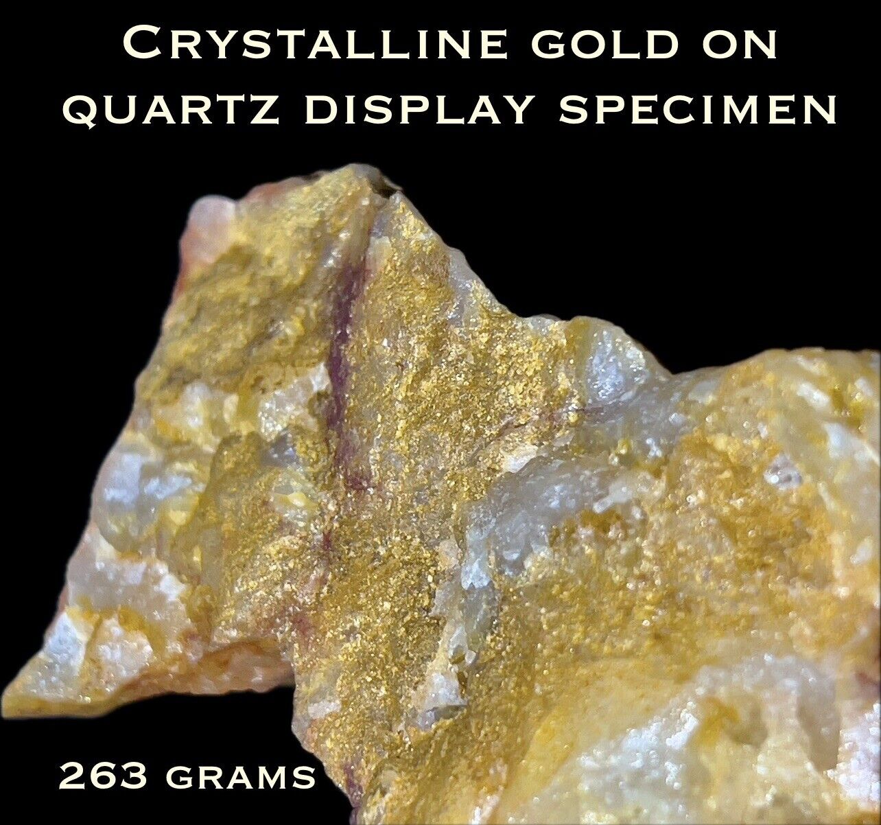 263g Natural Raw Crystalline Gold On Quartz Display Specimen. Very Rare- CA Gold