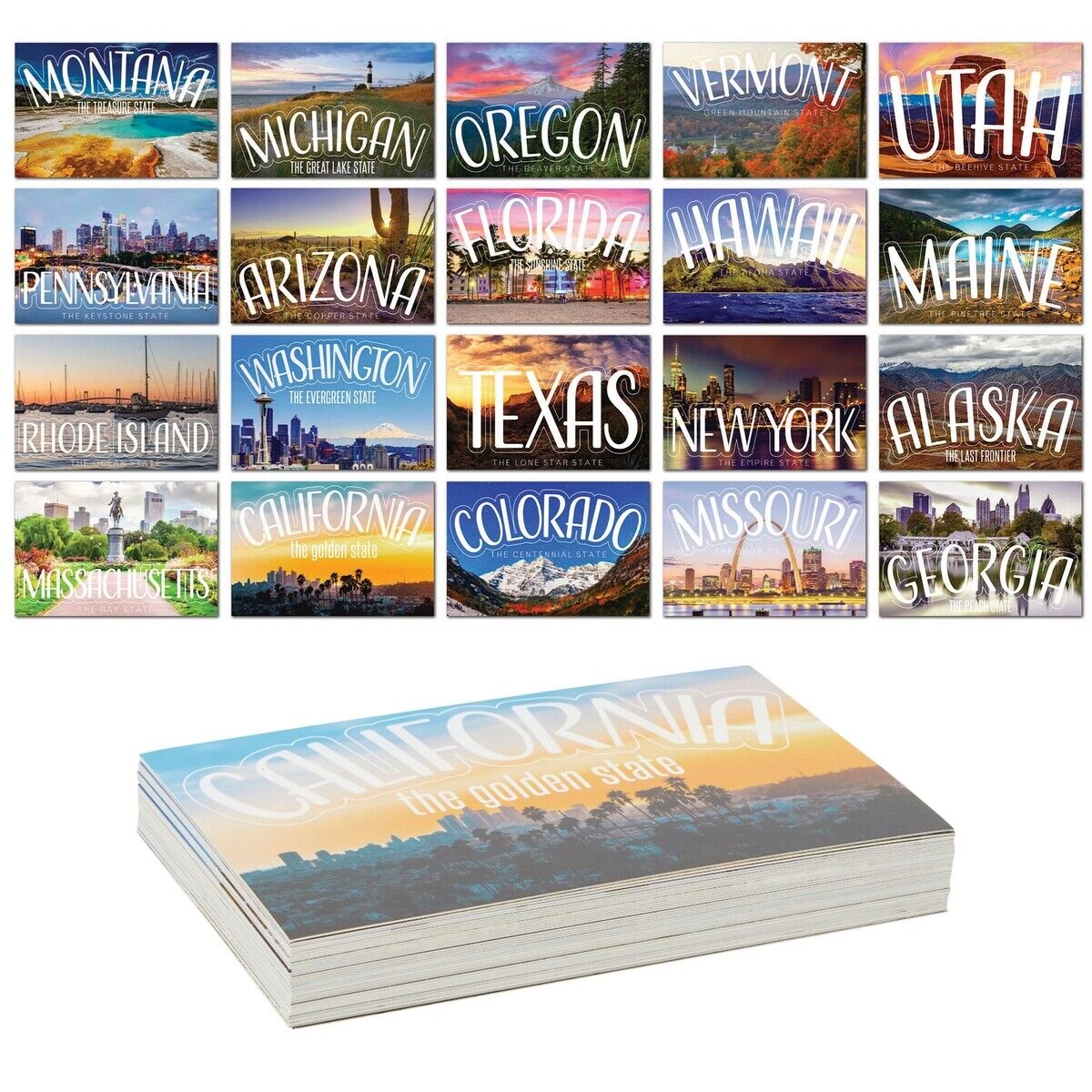 40 Pack Vintage Travel Blank Postcards for Mailing, 20 US State Designs 4 x 6