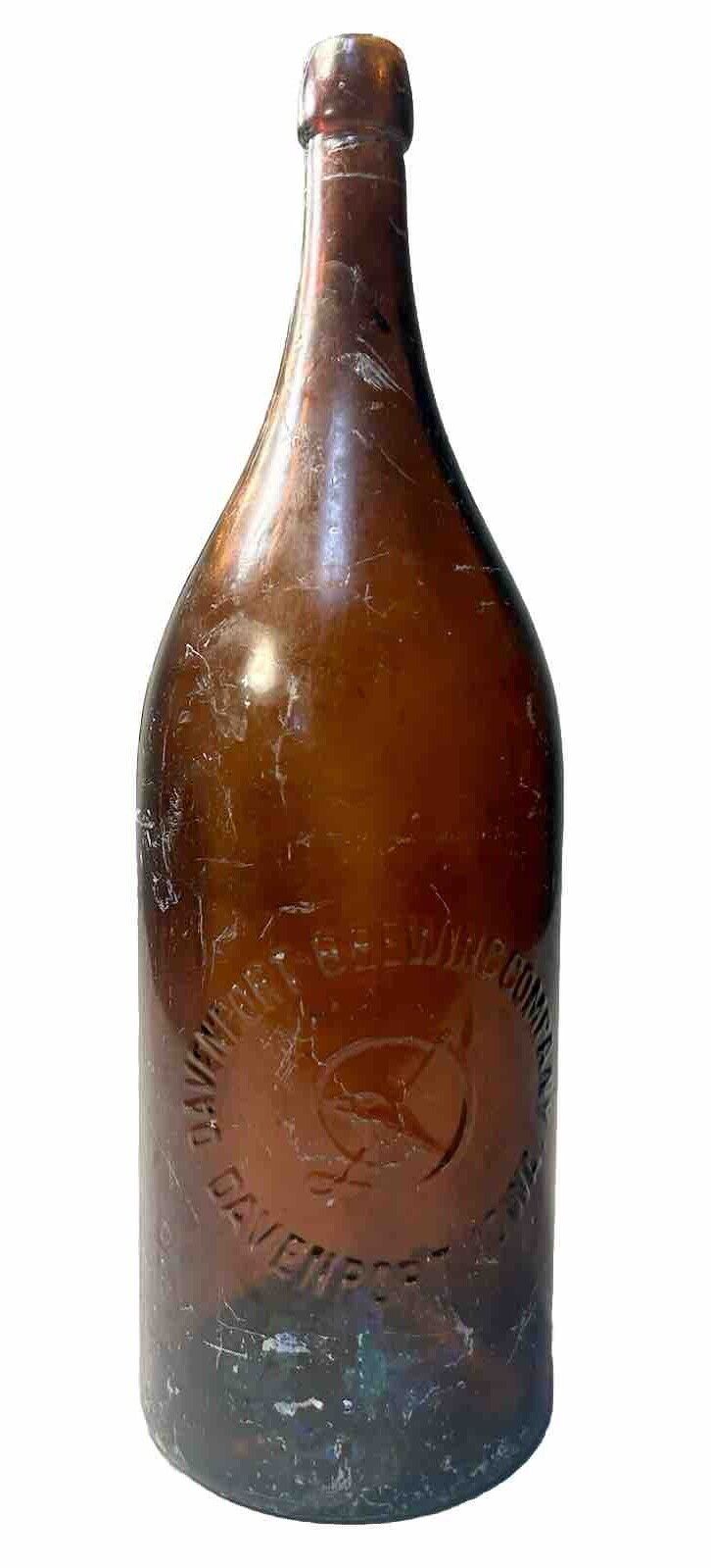Antique Davenport Iowa Blob Top Picnic Beer Eagle Picture Image Bottle Amber IA