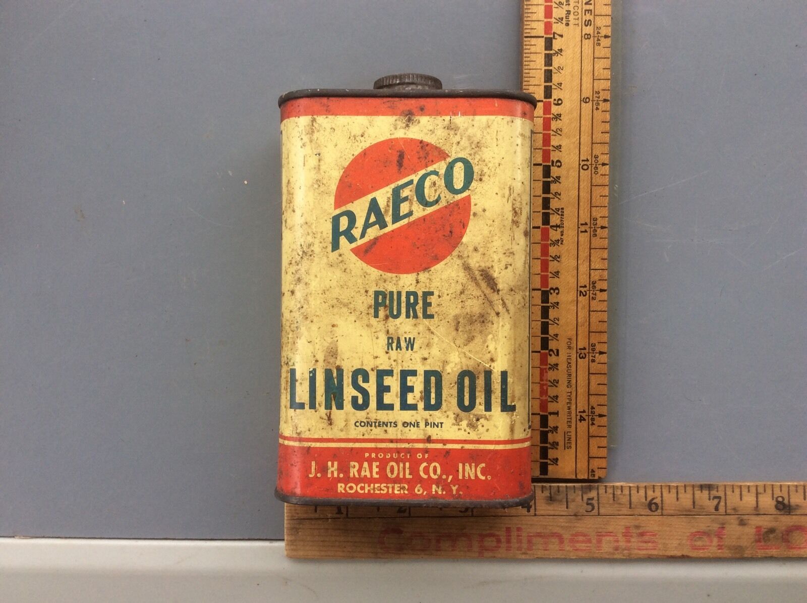 Raeco Pure Raw Linseed Oil Pint Can Advertising, Rochester 6 Ny