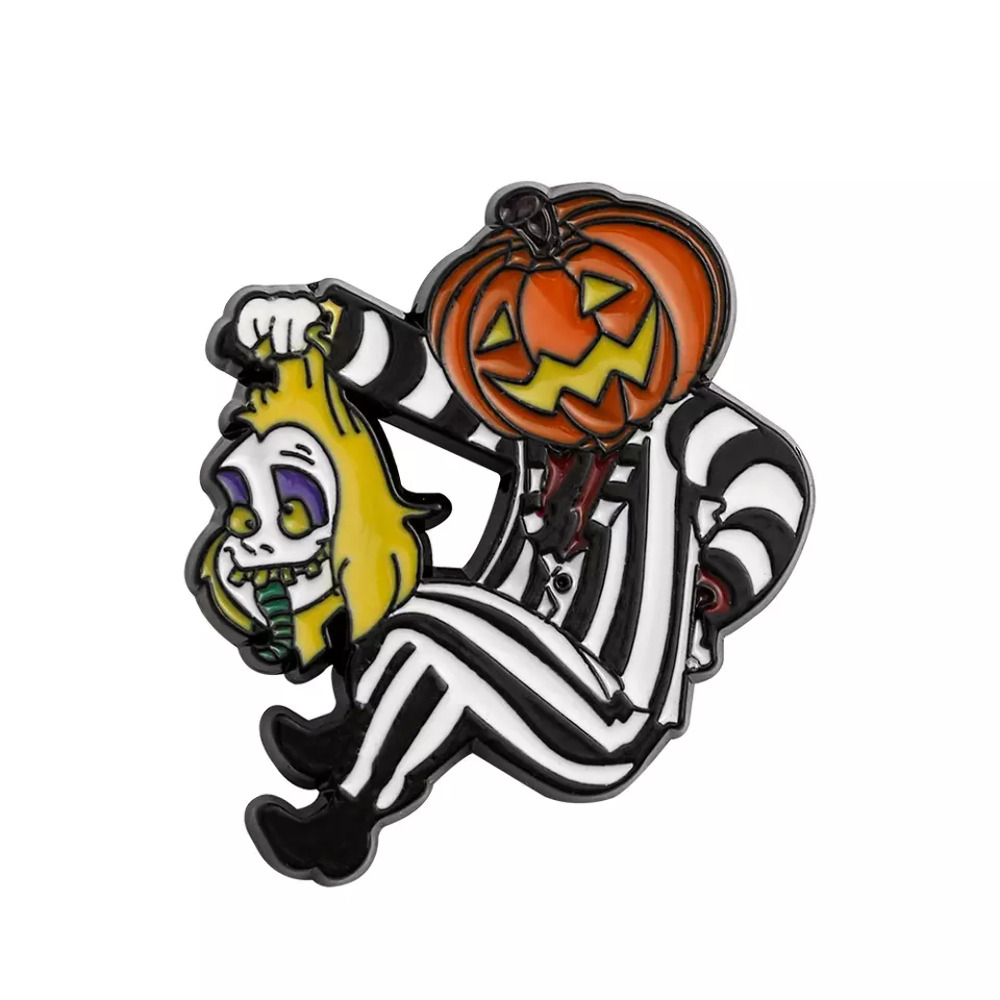 Beetlejuice Halloween Pumpkin Head  Inspired  Enamel Pin Cartoon Free USA Shippi