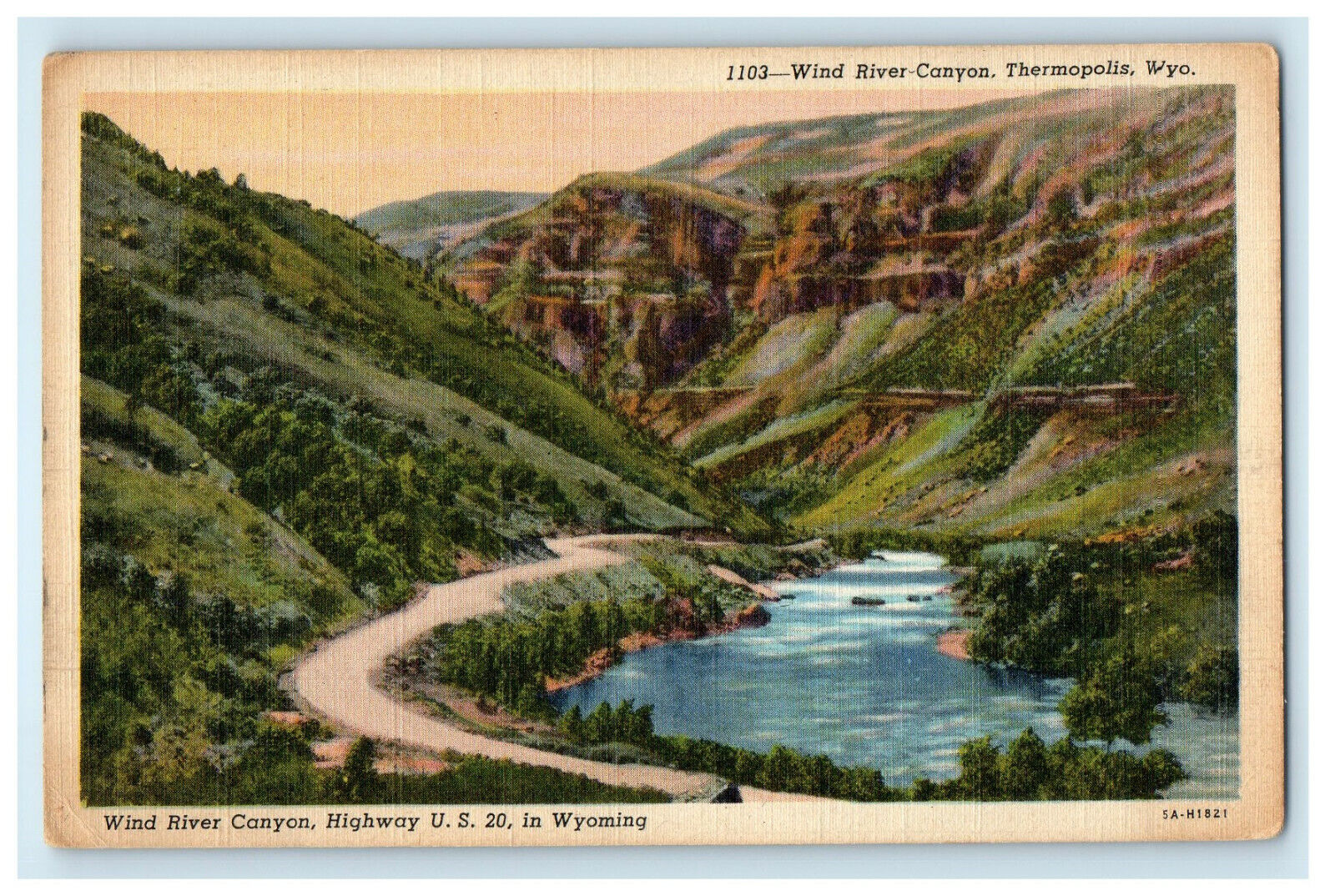 c1940s Wind River Canyon US Highway 20 Thermopolis, Wyoming WY Postcard