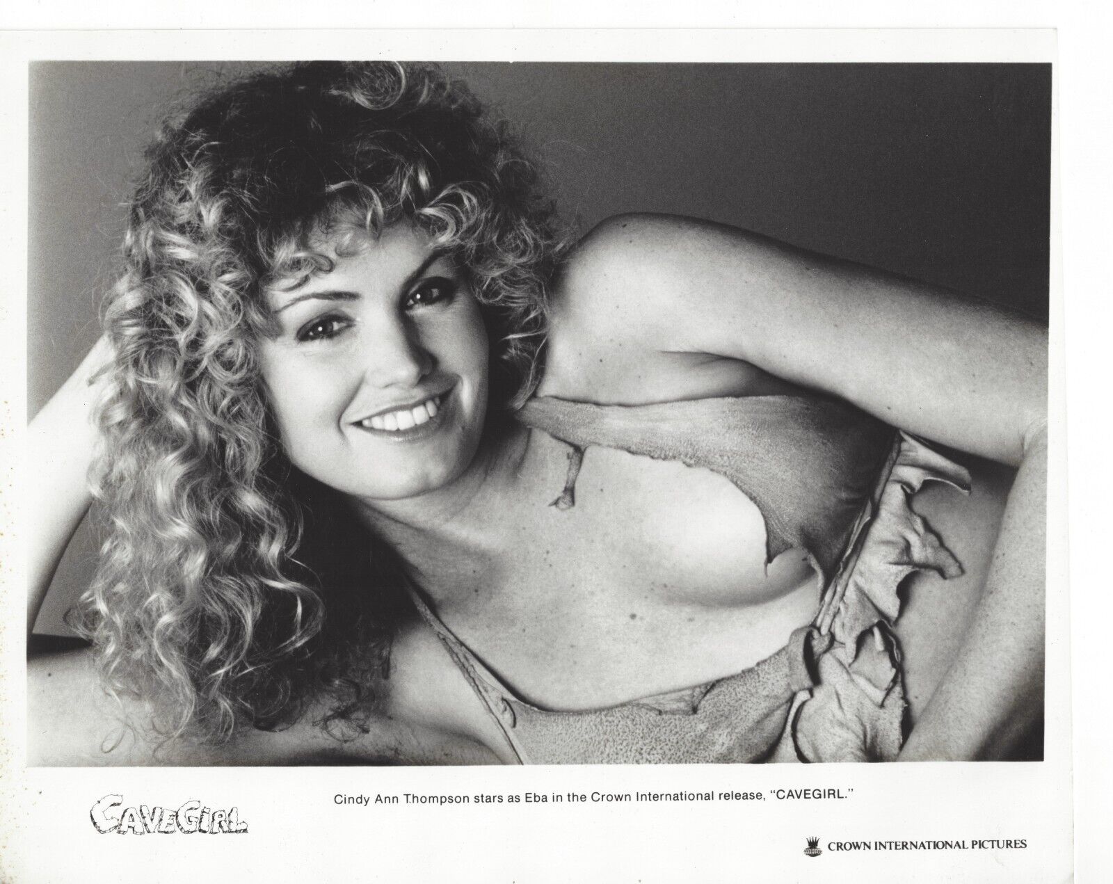 Cavegirl~Cynthia Thompson~Head Shot Leather Bikini~Promo Press Photo~1985