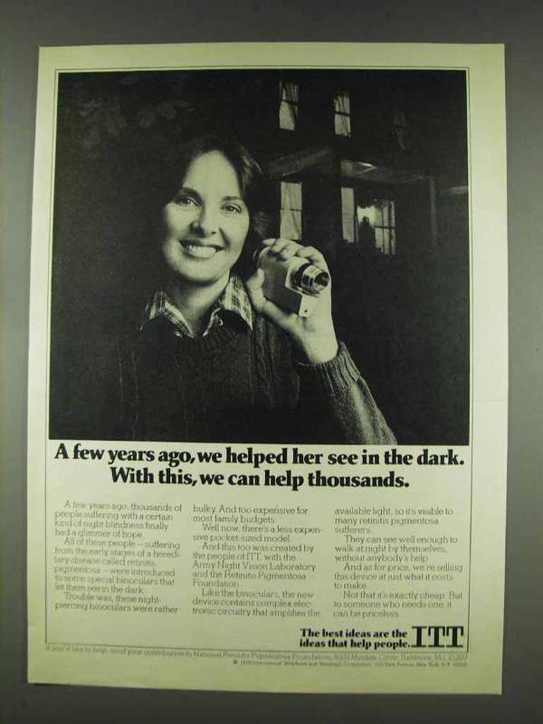 1978 ITT Night Binoculars Ad - See in the Dark
