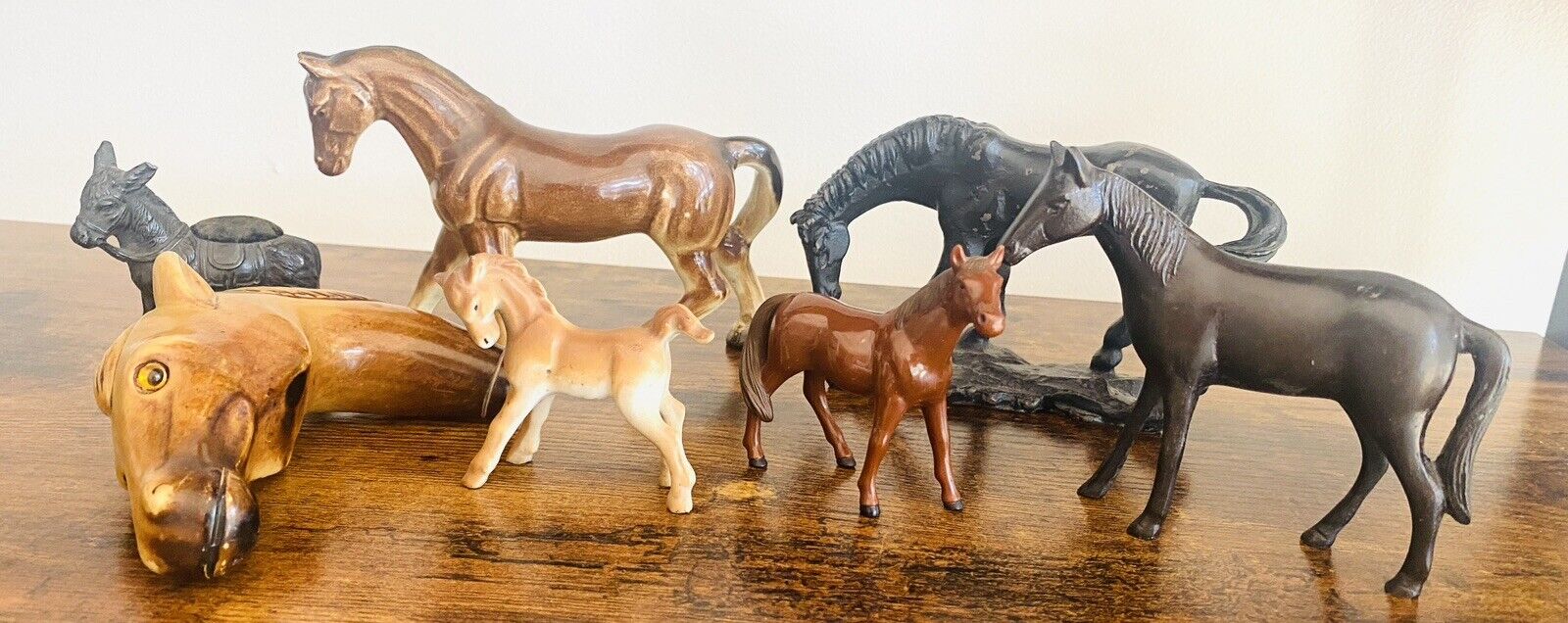 Horse Figurines Set Of 7 Porcelain Metal 