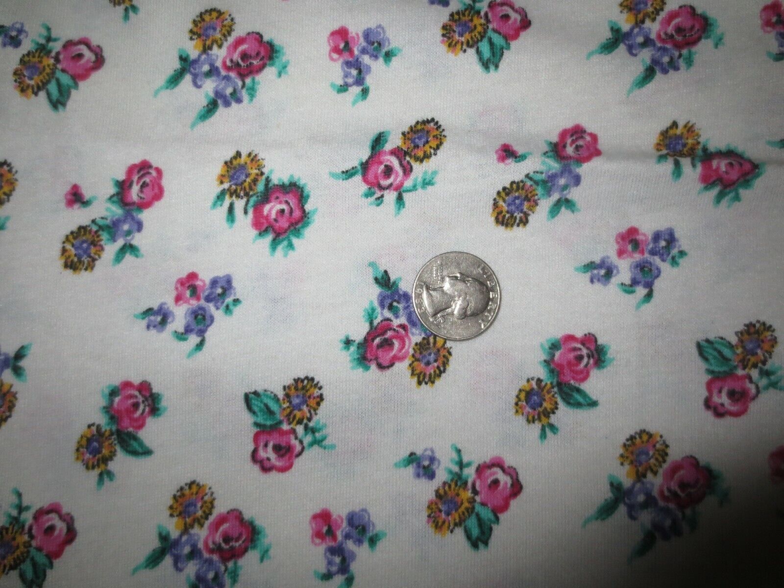2892.  COLORFUL FLORAL on WHITE Stretchy COTTON KNIT FABRIC - 58\