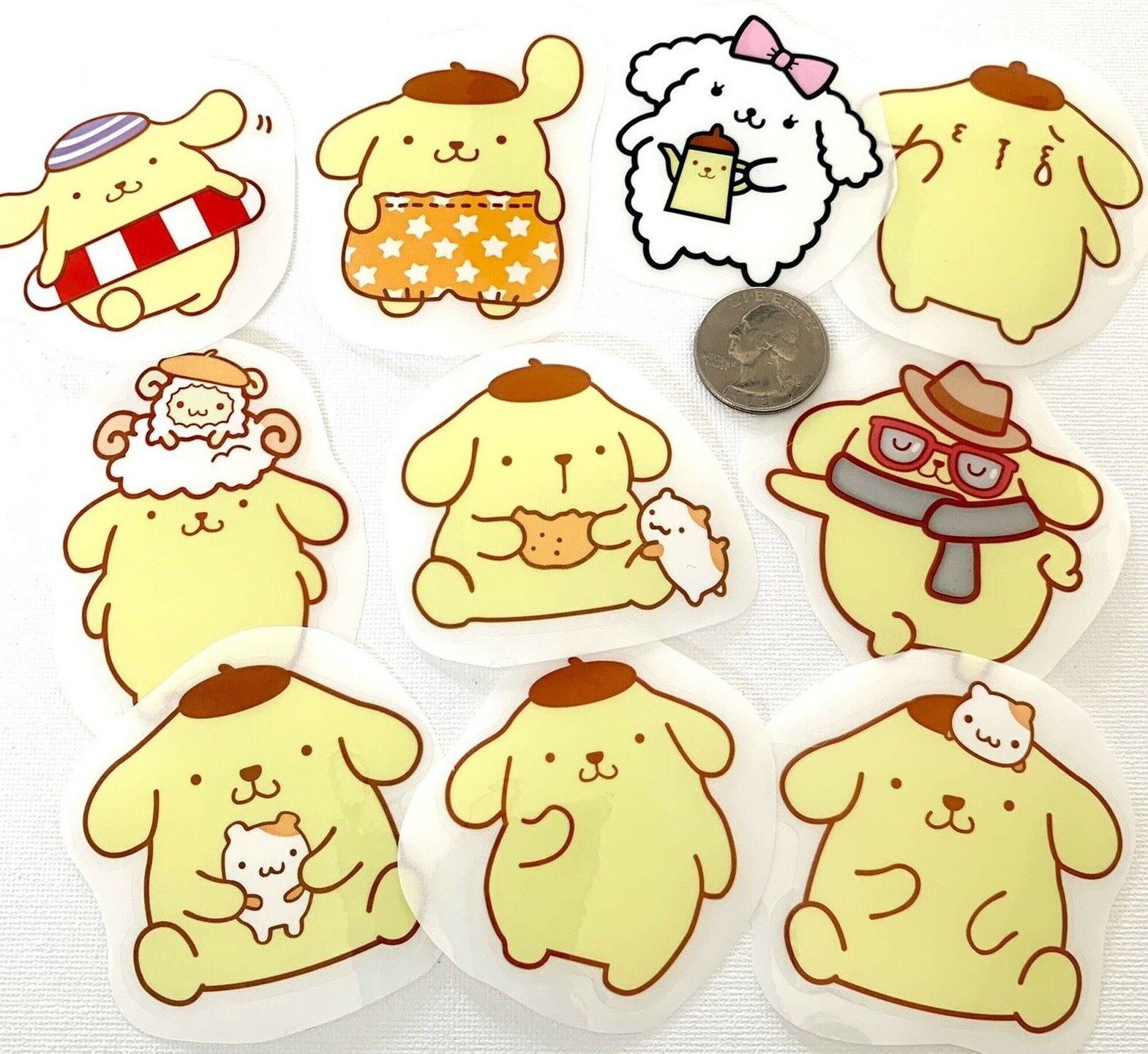 POMPOMPURIN Stickers Waterproof Large Kawaii Sanrio for Laptop Cell Phone 10 PCS