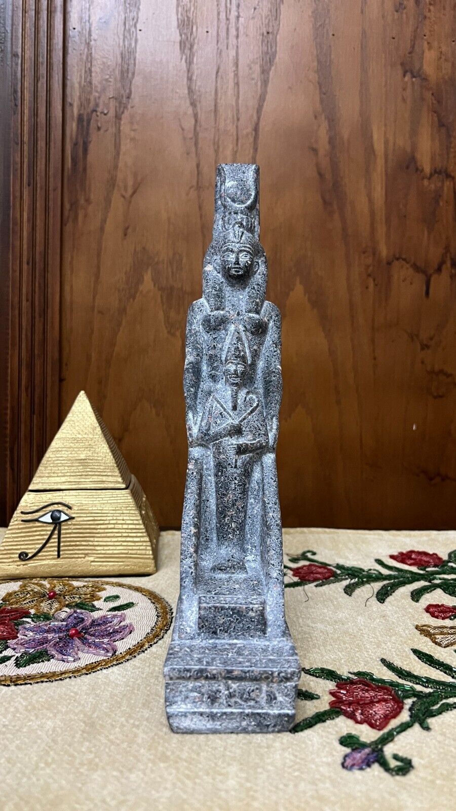 Unique Goddess Isis Statue with God Osiris from Granite Stone , Egyptian Gods