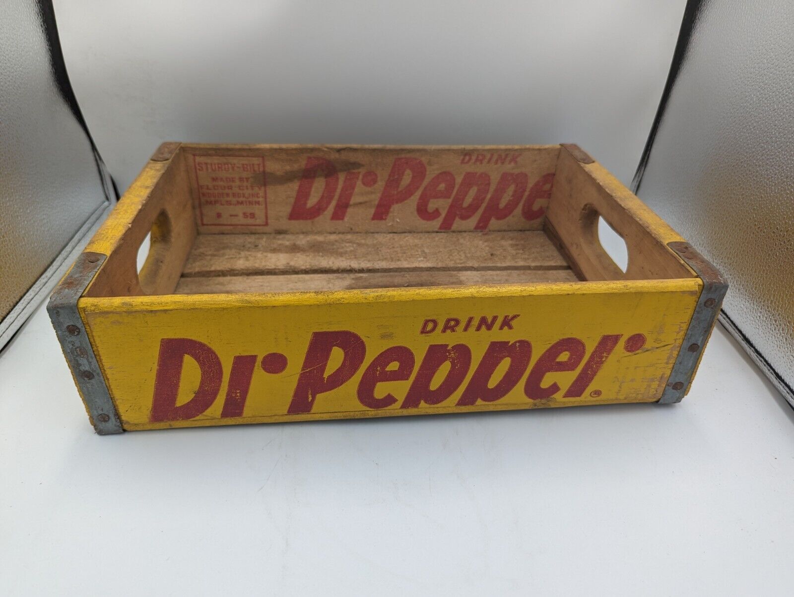 Vintage Dr Pepper Wood Crate Soda Pop Yellow Wooden