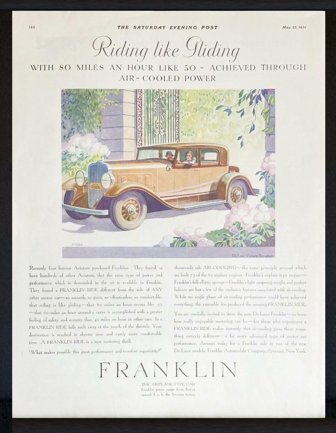 1931 DeLuxe Franklin Victoria Brougham Stoner Art Vintage Print Ad