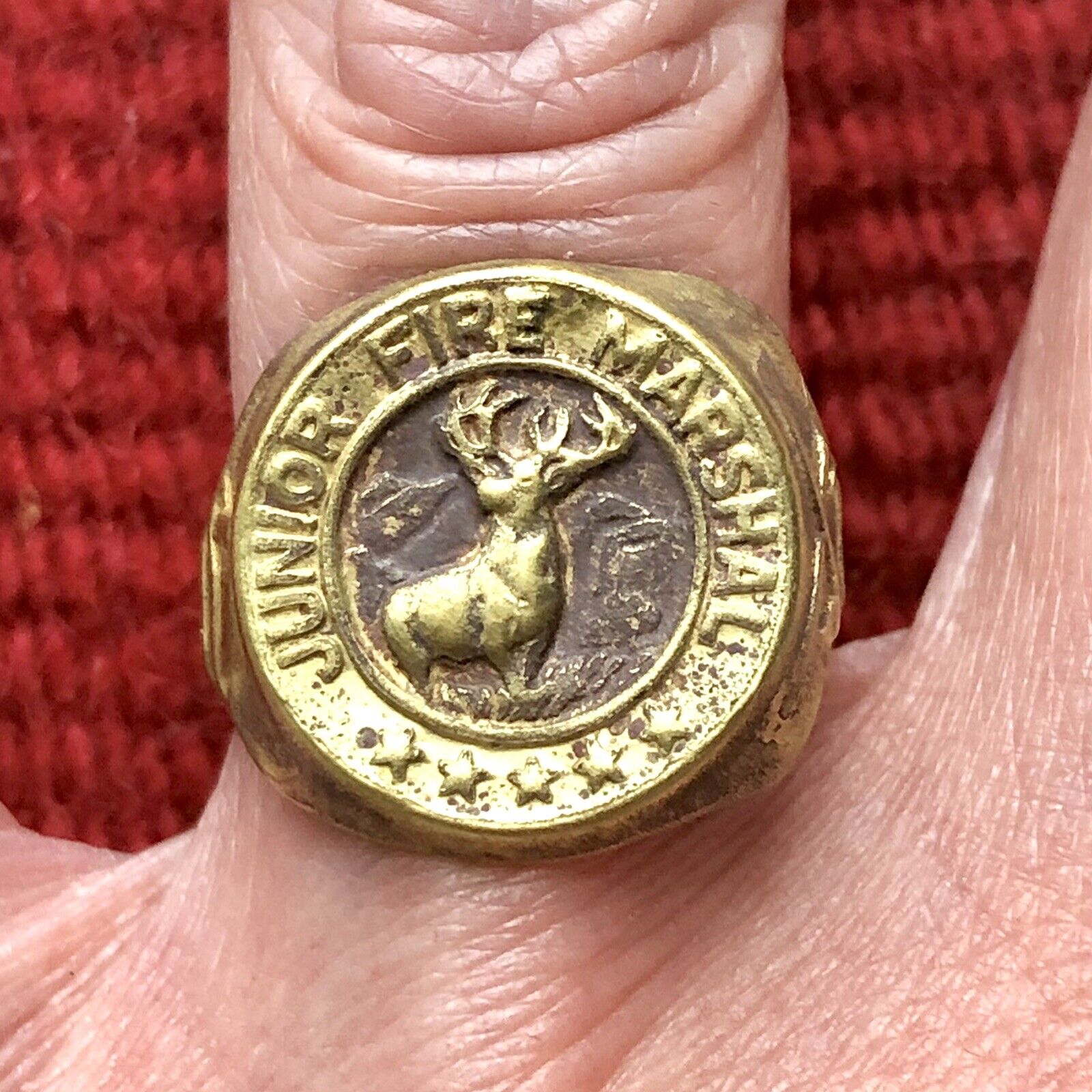 Antique Signet Ring Junior Fire Marshal Hartford Insurance Elk Animal Jewelry