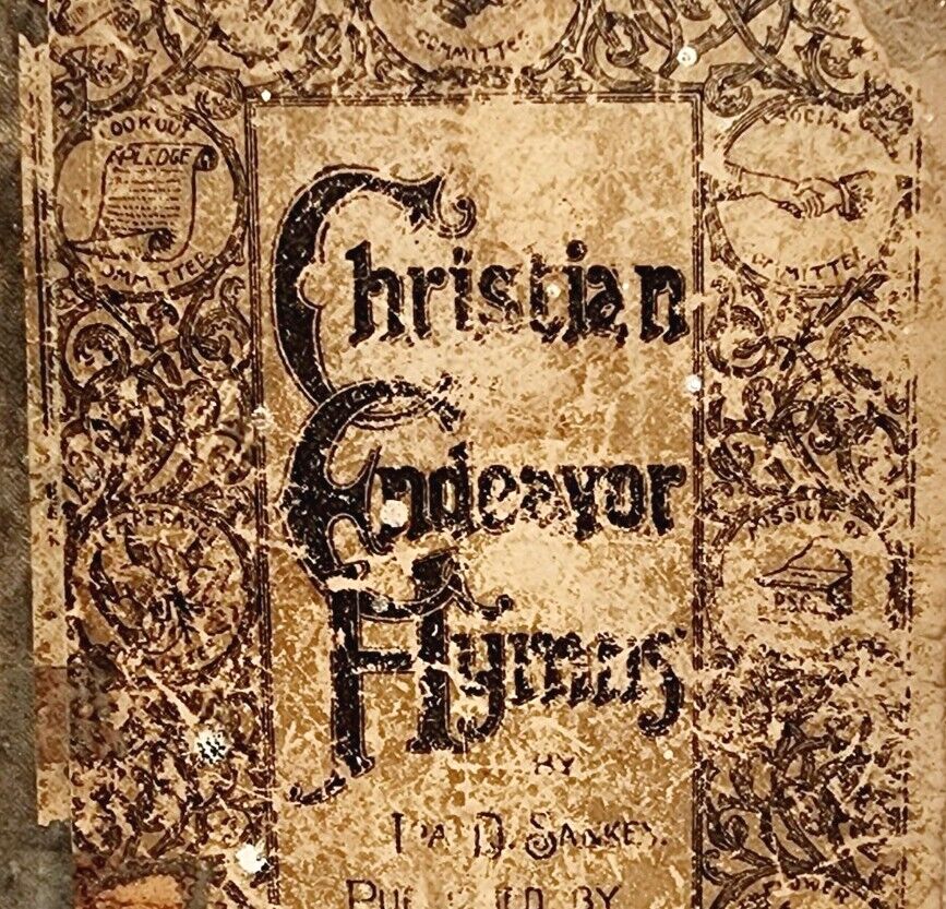 1894 Christian Endeavor Hymns Victorian Book Cover Craft Supply 8 x 5\