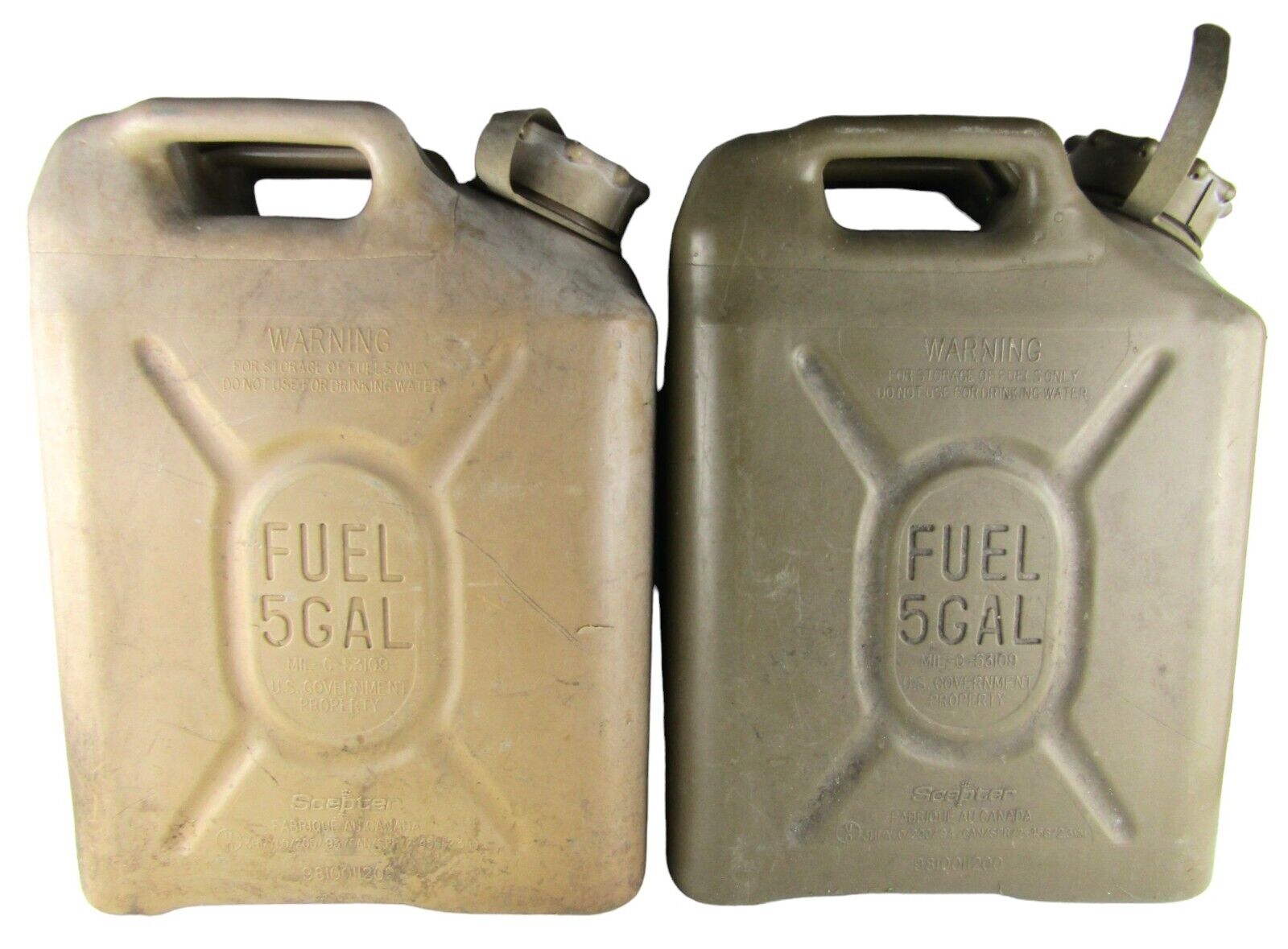 Lot of 2 Scepter Olive Drab Military Fuel Can (MFC) 5 Gallon / 20 L MIL-C-53109