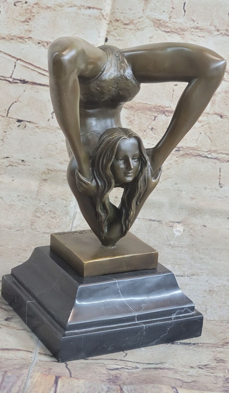 Signed Original Semi Nude Acrobat Female Agile Flexible Bronze Sculpture Gift NR