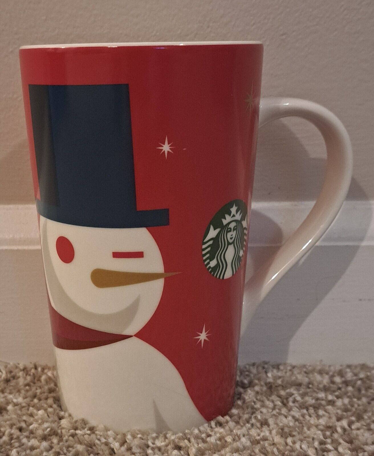  Starbucks Red Winking Snowman Coffee Cup Retired 2012