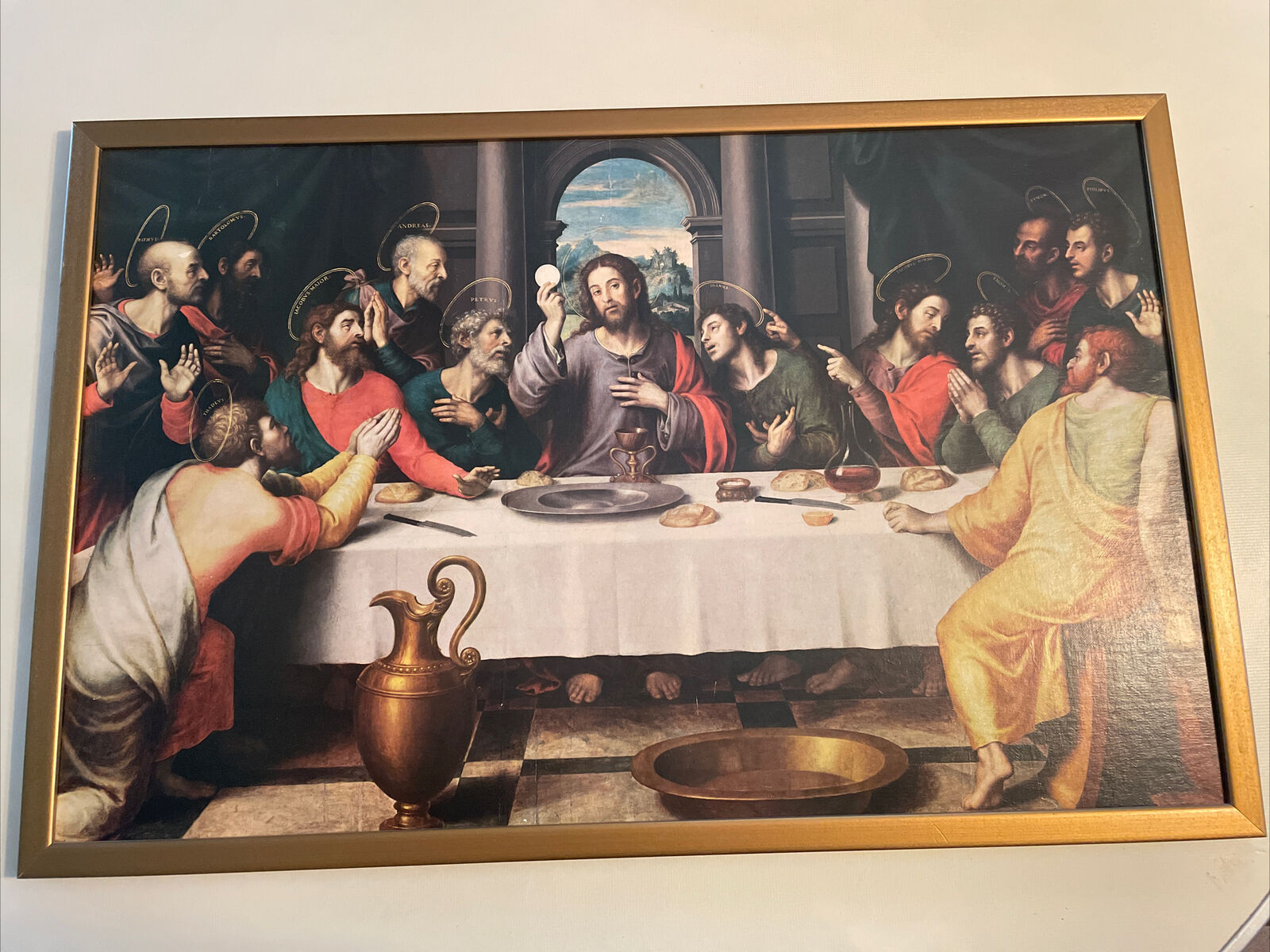 VINTAGE THE LAST SUPPER WOODEN FRAMED ART PRINT UNIQUE EARLY RELIGIOUS ART