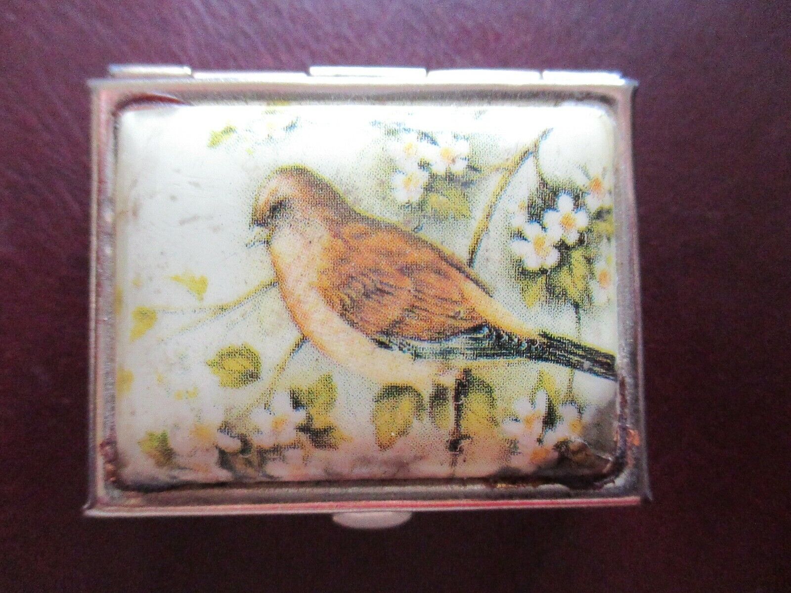 Beautiful Vintage Pill Box with Bird on the Lid