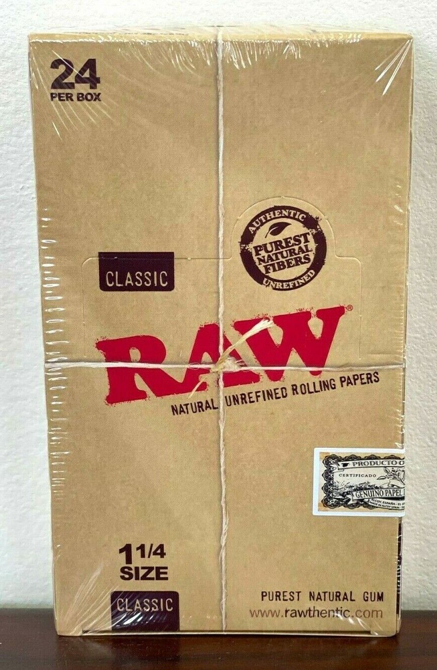 Raw 1.25 (1 1/4) Classic Cigarette Rolling Paper Full Box 24 pk~Factory Sealed