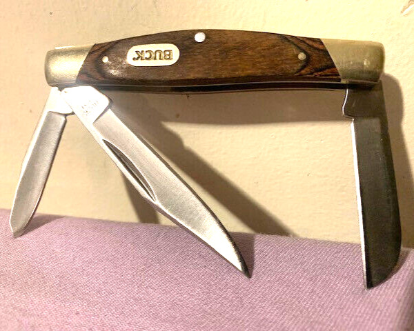 Buck 373 Trio 3 Flat Blade Wood Handle Folding Pocket Knife -- Great Condition