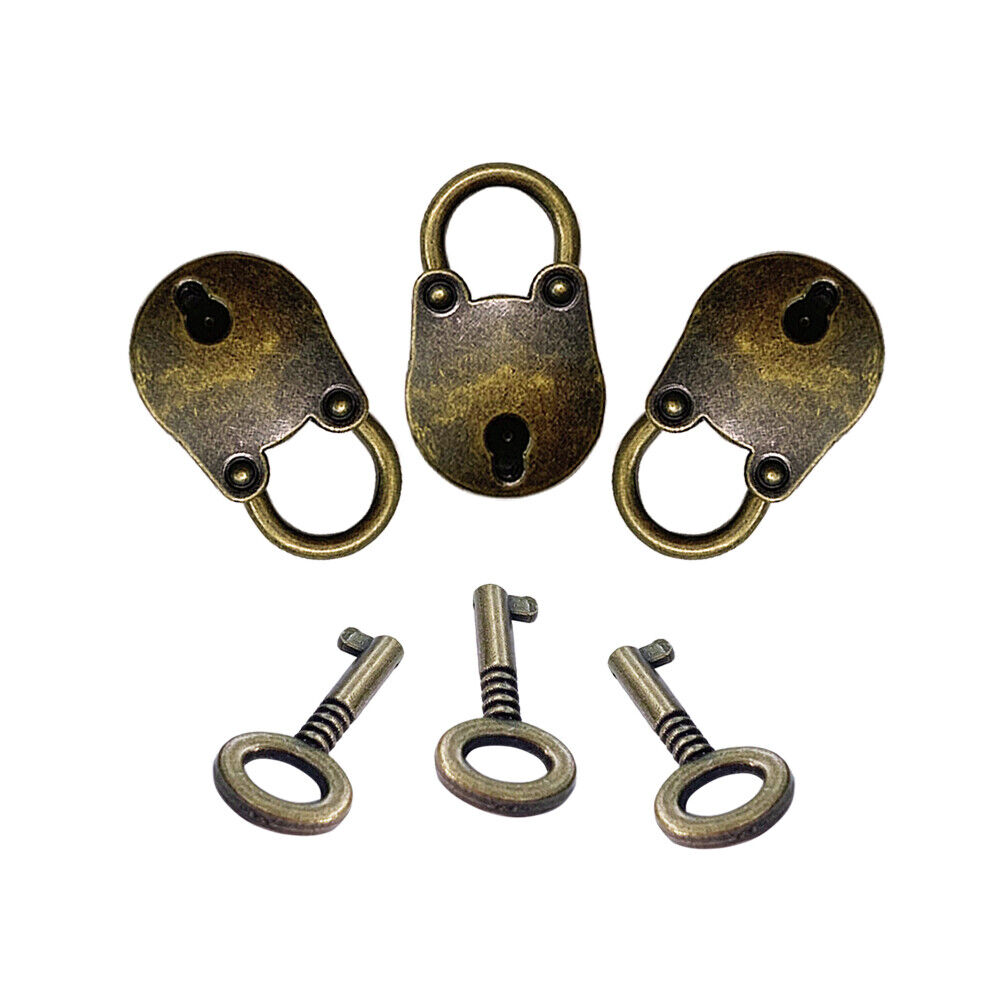 3 Pcs Old Vintage Antique Style Mini Padlocks Key Lock Bronze Retro Jewelry Lock