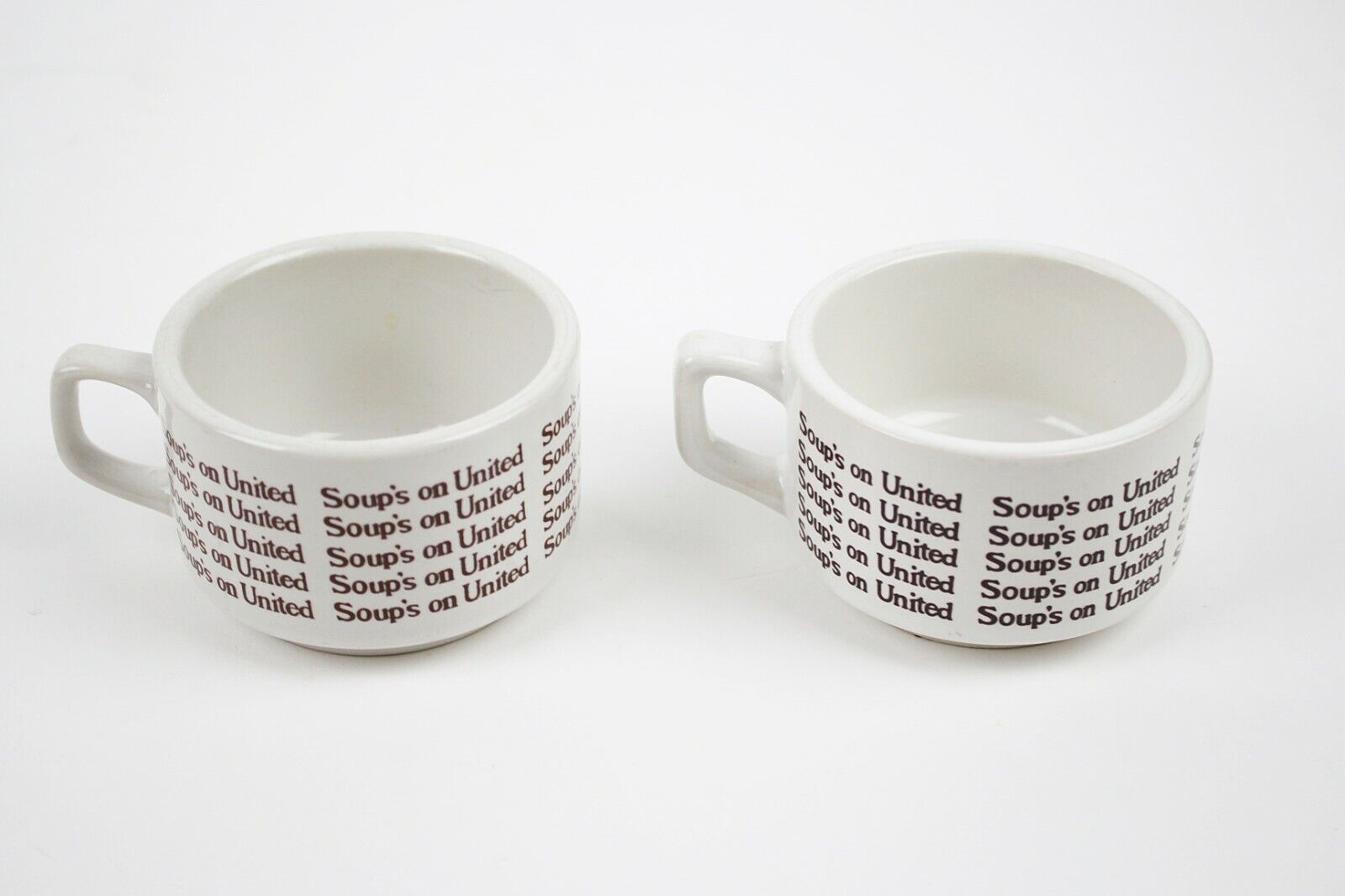 Soup\'s On United Brown & White Ceramic Mug Cup United Airlines Vintage CU 590