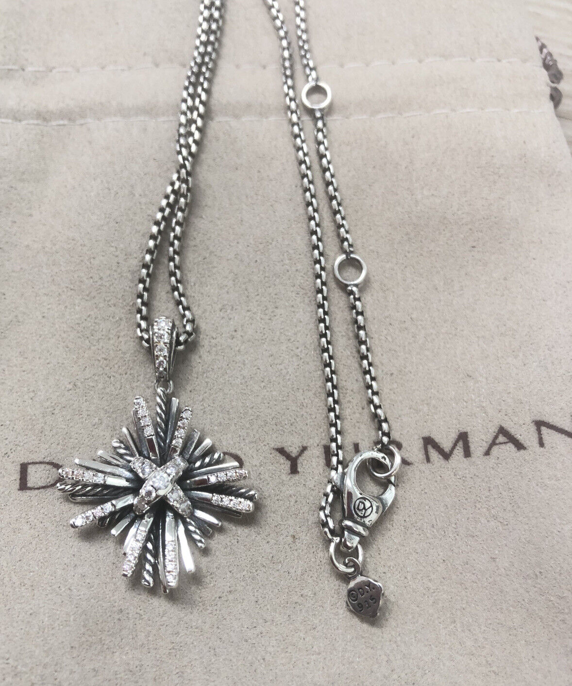 david yurman sterling silver Angelika Pendant & pave Diamonds , chain 18-20 Inc