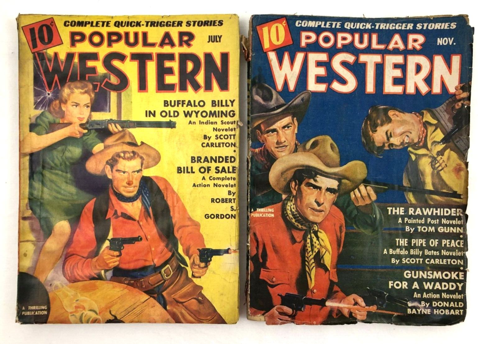 Popular Western Mag, Lot of 2, 1941, July V21#1 & Nov. V21#3, Pulp Fict, Accept.