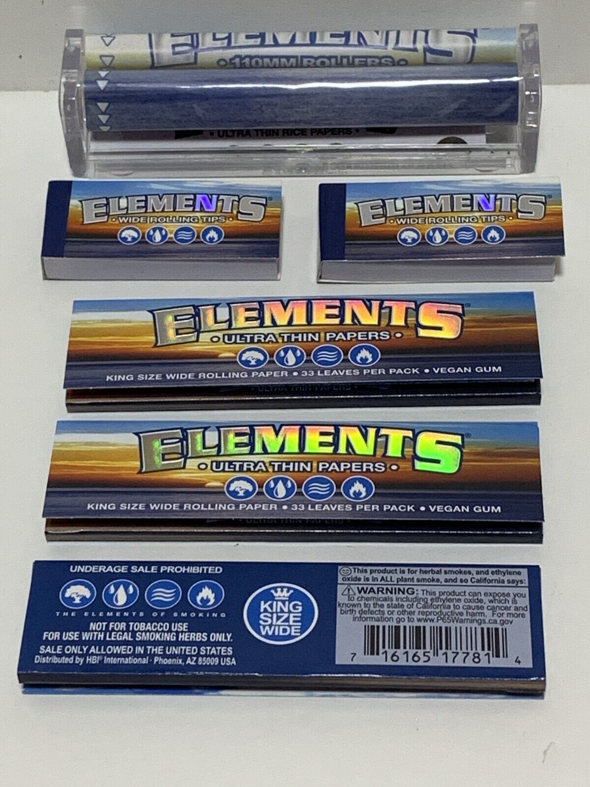 New ELEMENTS KING SIZE WIDE Rice PAPERS Wide TIPS 110mm Rolling Machine Roller